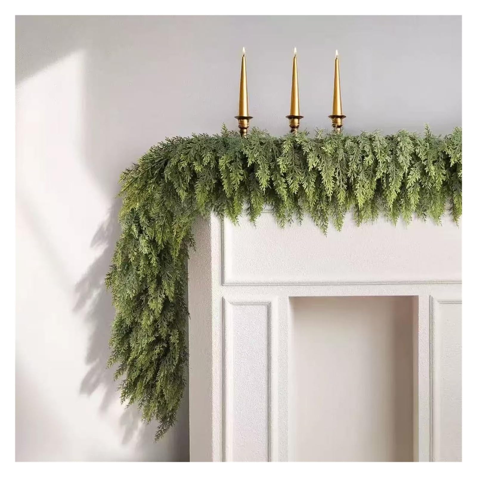 Guirnalda navideña Artificial de 1,8 m con densas Ramas de Cedro, Pino y ciprés, entrelazadas con ratán, Ideal for Decorar la repisa de la Chimenea y la Puerta.(270cm)