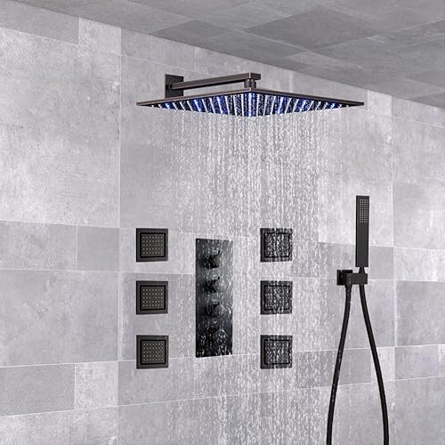 Miniatura 2 de AYIVG Sistema de cabezal de ducha múltiple de montaje en pared, sistema de rociado de cuerpo de ducha de baño de bronce aceitado con LED de 12