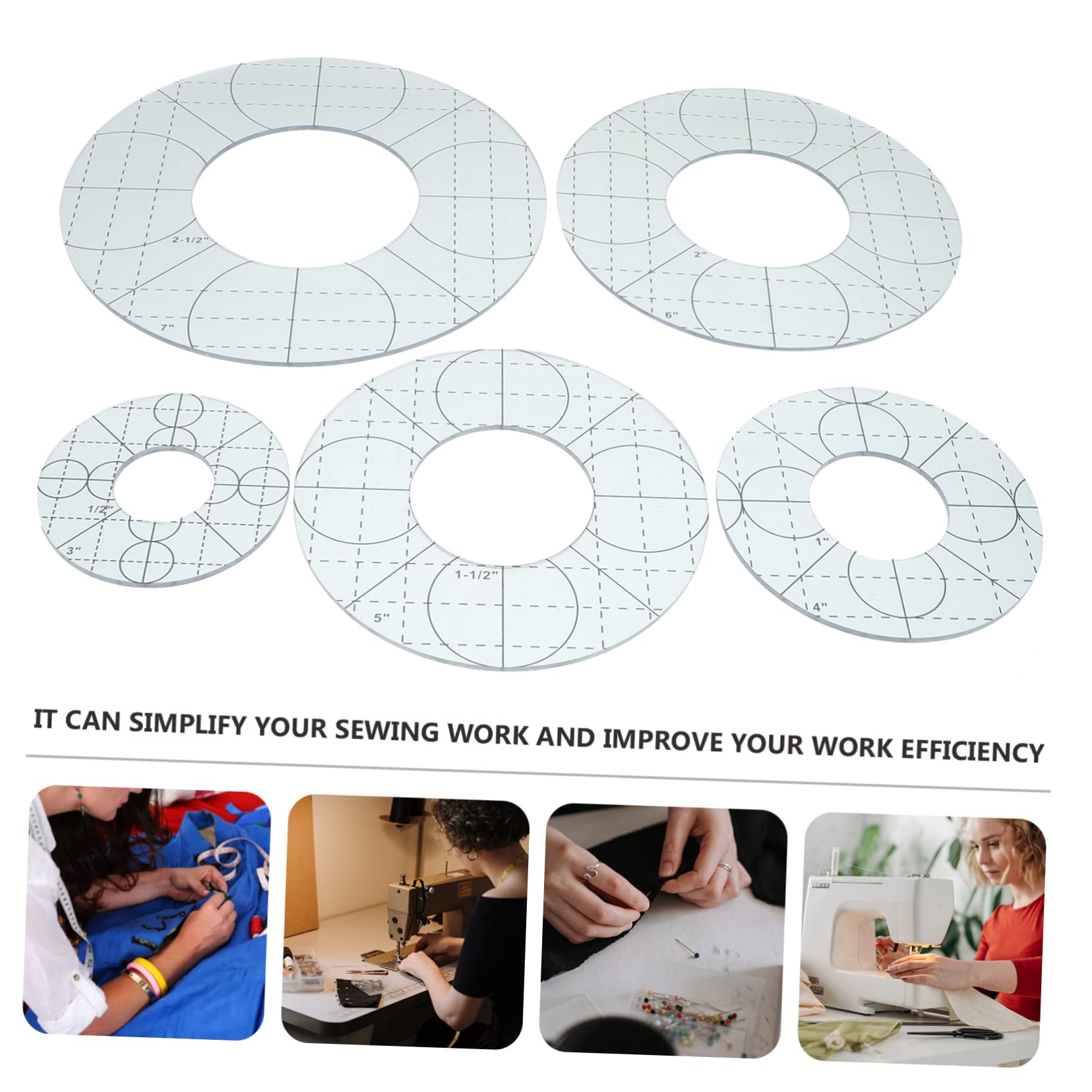 OSALADI Set di 5 Righelli per Patchwork in Acrilico Trasparente, Modelli per Cucito e Progetti Creativi, Strumenti Sicuri e Portatili per Quilting e Lavori Manuali