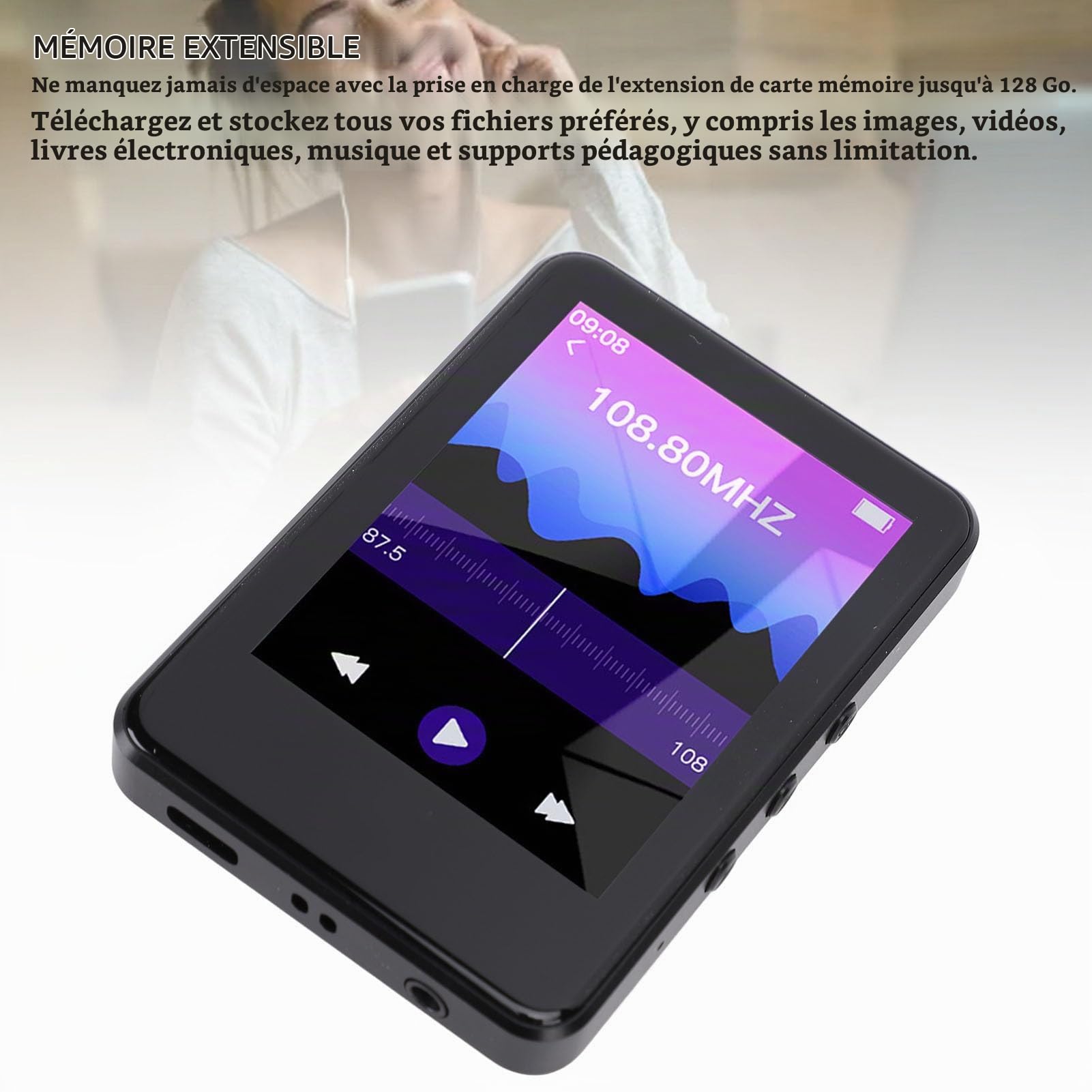 Garsent Lecteur MP4, Lecteur de Musique Bluetooth HD Touch Screen avec Appareil Photo Picture Radio Electronic Livre Conférencier Calculatrice de Haut-parleurs, Portable Sound Quality