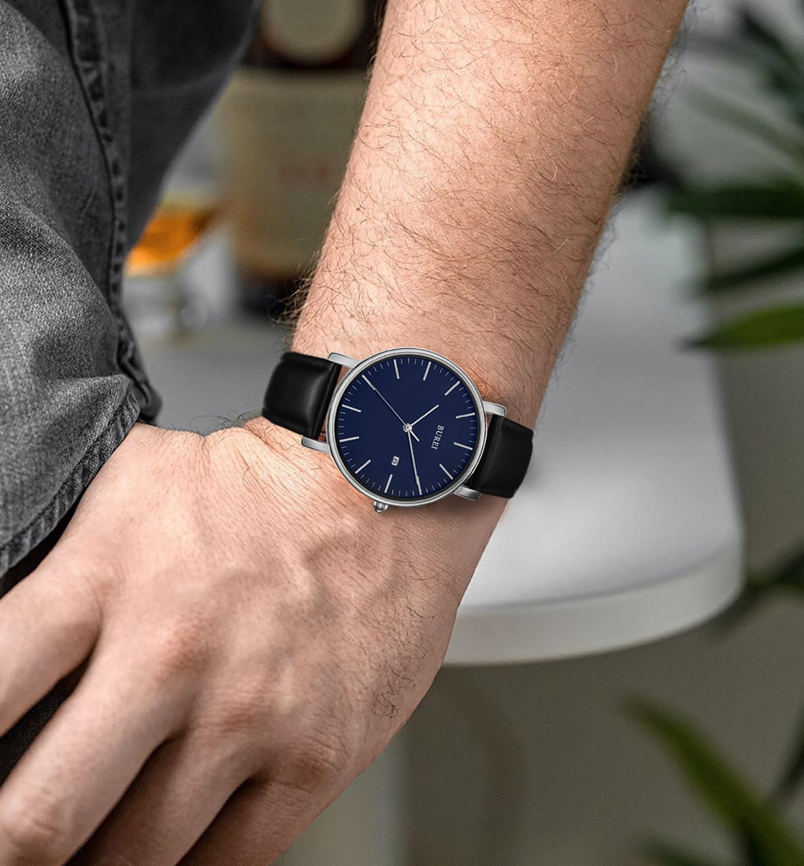 BUREI Orologi al quarzo da uomo, orologio minimalista da uomo, analogico, impermeabile, con data