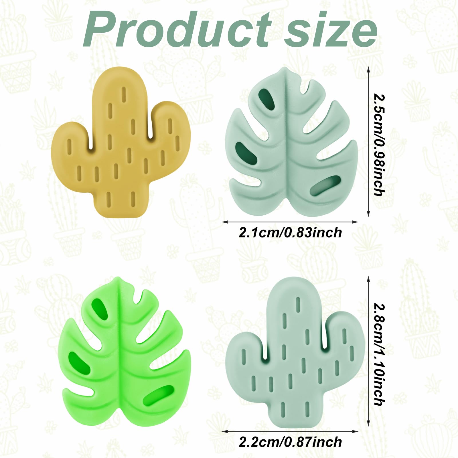 16pcs Knitting Needle Stoppers, Cute Cactus & Monstera Leaf Style Stitch Needle End Caps Silicone Needle Tip Hugger Knitting Point Protectors Accessories for Sewing Quilting Crocheting Craft