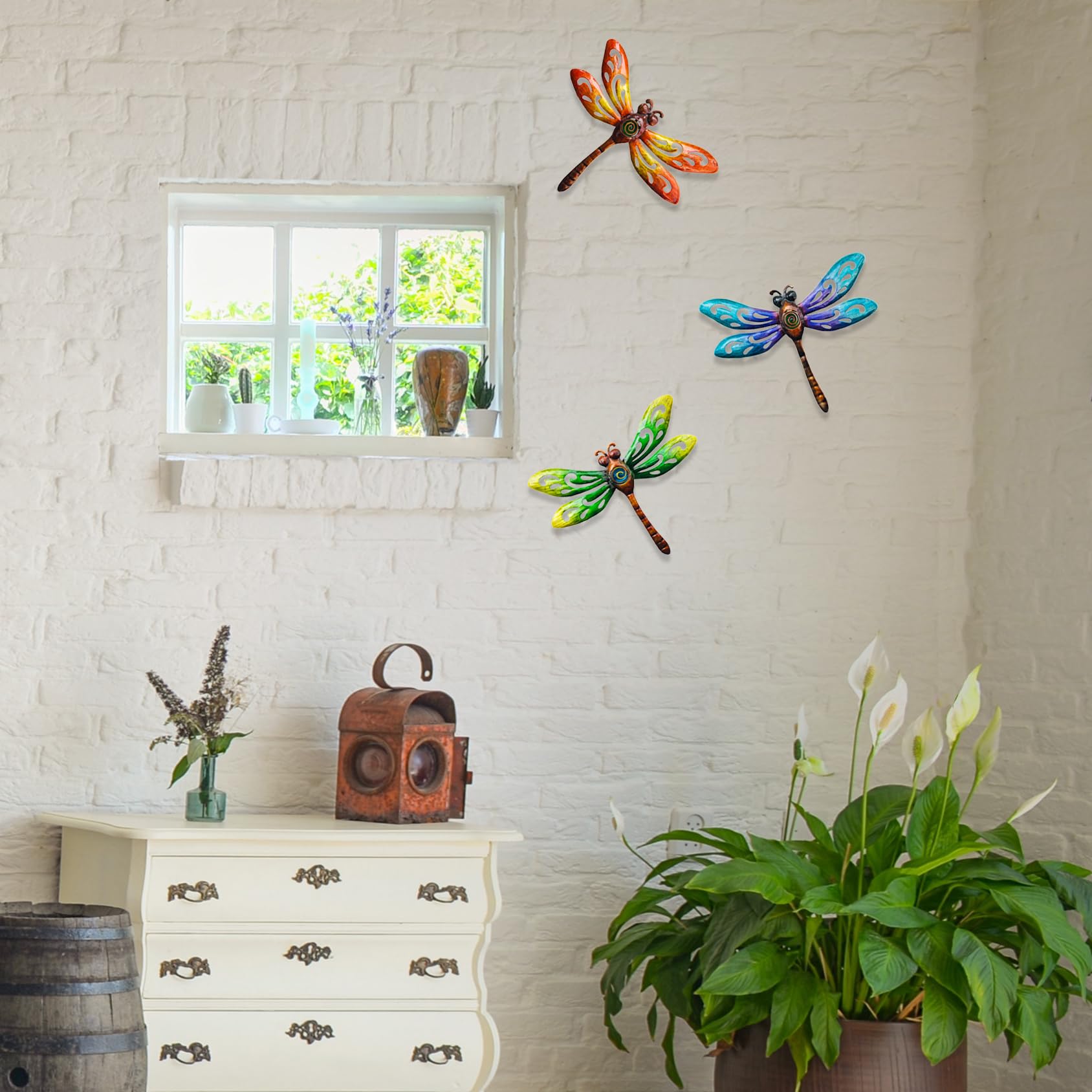 Yonivexis Metal Dragonfly Wall Decor Outdoor wall Art Hanging Decorations Living Room Bedroom Fence Dragonfly Garden Decor, Style1