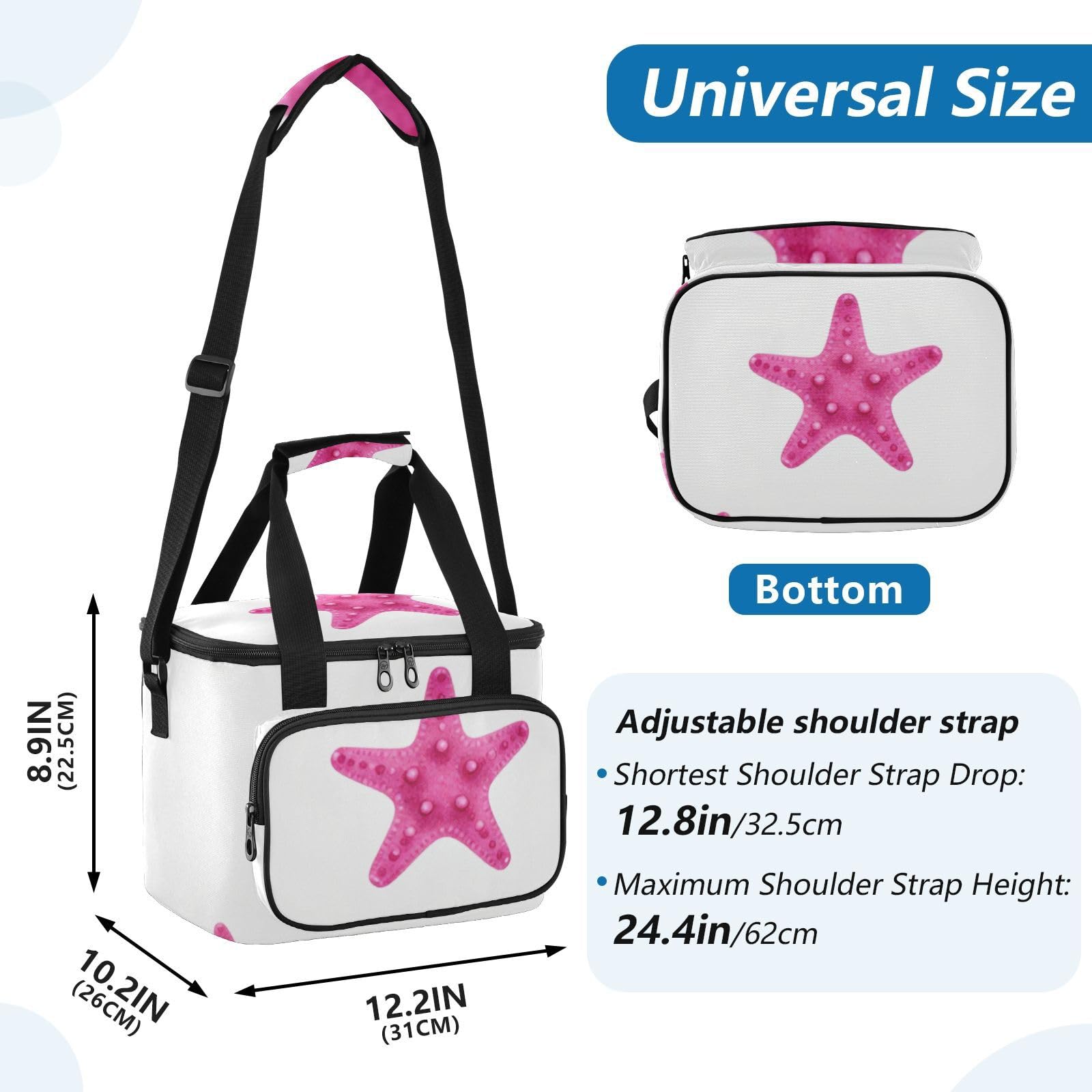 Wudan Blush starfishes Shell Coastal handheld cooler tote 600D Oxford Fabric Potluck Party Office Workers