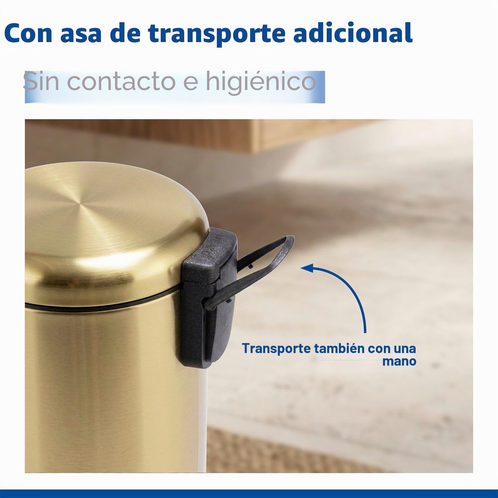 WENKO Cubo de pedal Leman oro mate 3 l - Cubo de cosmética, cubo de basura con recubrimiento anti-huellas dactilares Capacidad: 3 l, Acero inoxidable, 17 x 25 x 22.5 cm, Oro