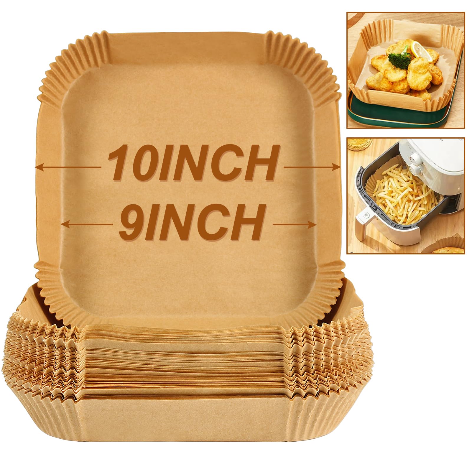 BYKITCHEN 10 Inch Large Square Air Fryer Liners for 7-12QT XL Airfryer