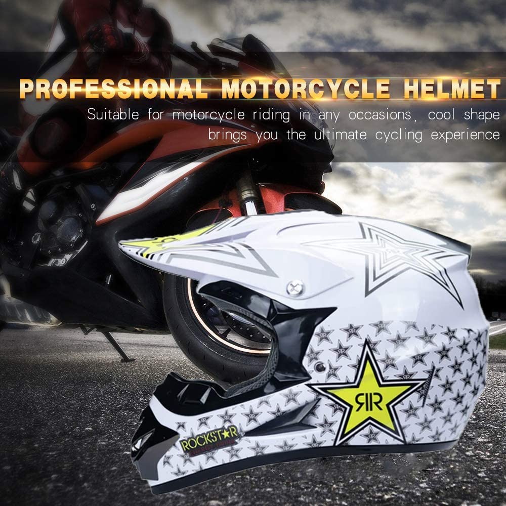 Intégral MTB Casque Motocross, avec Lunettes Masque Gants, Jeunesse Enfant Hors Route Enduro VTT Scooter Moto Casque, Sports Extrêmes Descente BMX Dirt Bike Accident Casque