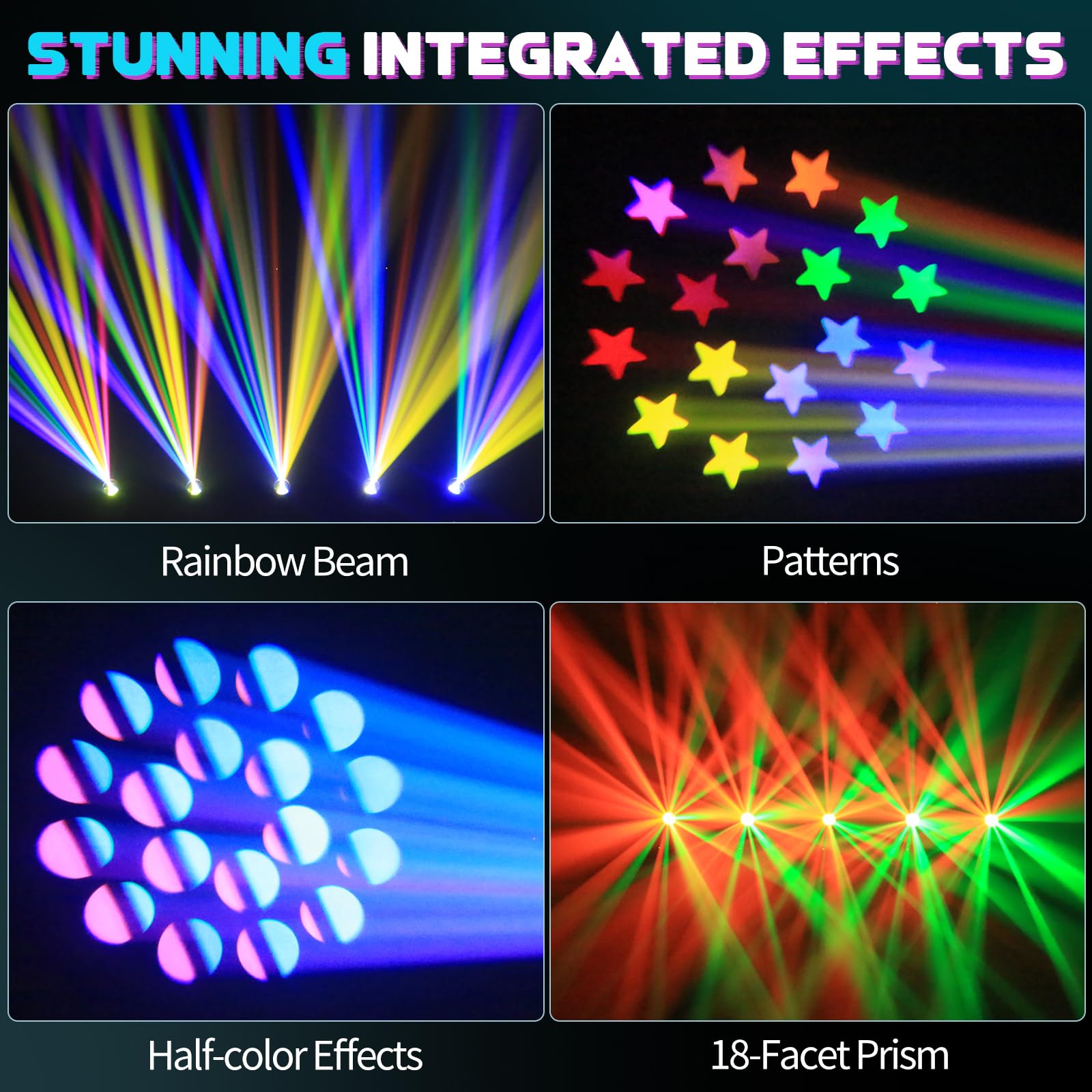 2Pcs Luce a Teste Mobili a LED RGBW da 200W, Luce Spot a Fascio con 7+1 Colori e 11+1 Ruote Gobo 18 Prismi Controllo d-mx512 per Palcoscenico Discoteca Festa Matrimonio Natale Halloween
