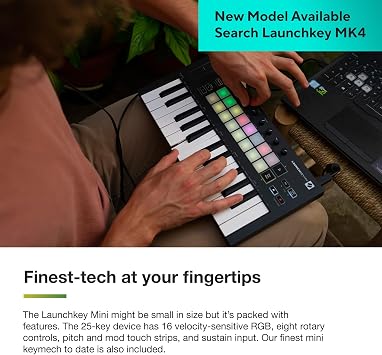 Novation Launchkey Mini [MK3] — Portable 25-Key, USB, MIDI Keyboard Controller with DAW Integration. Fixed Chord Mode and Arpeggiator — for Music Production
