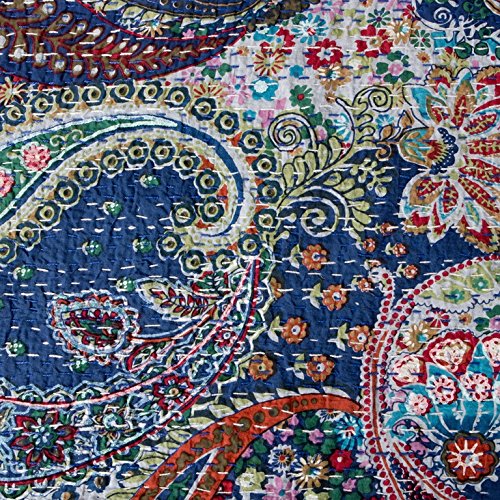 YUVANCRAFTS Indian Paisley Print Kantha Quilt Twin Cotton Quilt Throw Blanket Bedspread