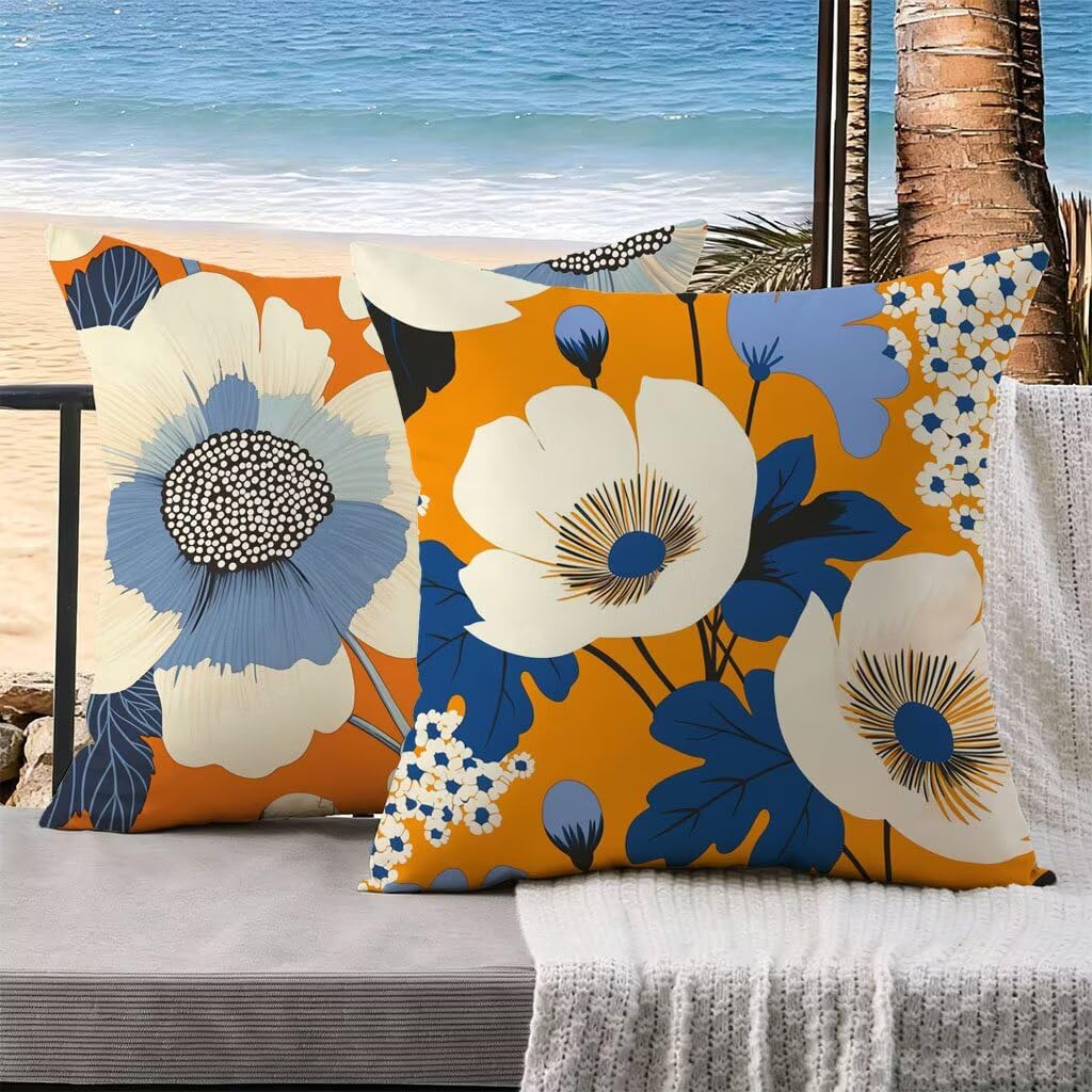 Housse coussin exterieur orange imperméable 55x55 lot de 2 résistant