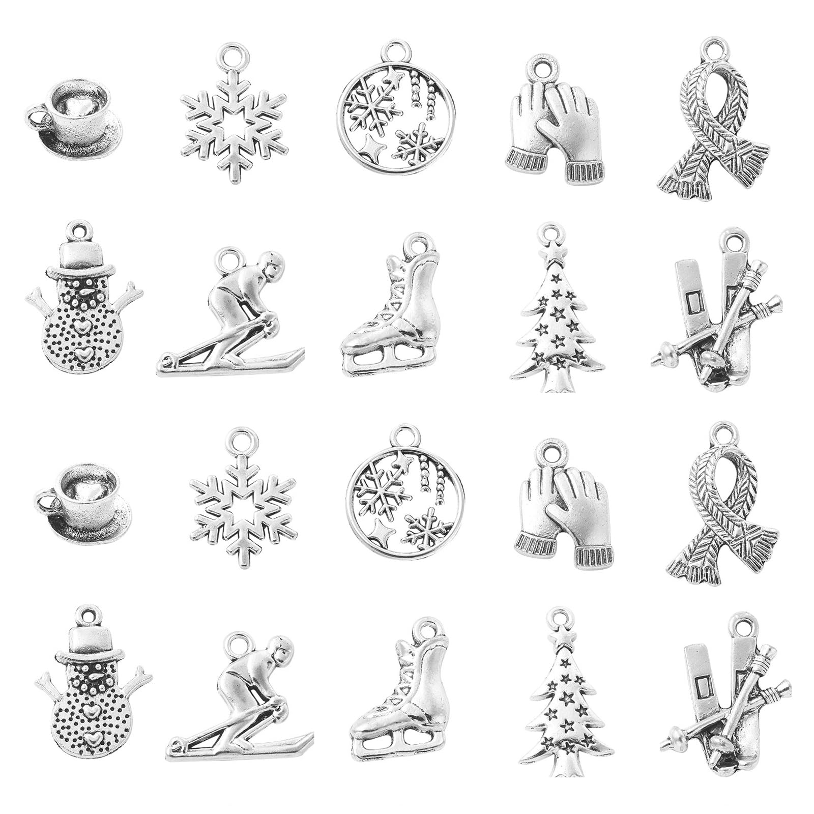 UR URLIFEHALL 50 Pcs 10 Styles Tibetan Style Winter Charms Antique Silver Ice Skates Scarf Glove Snowflake Charms for DIY Jewellery Making