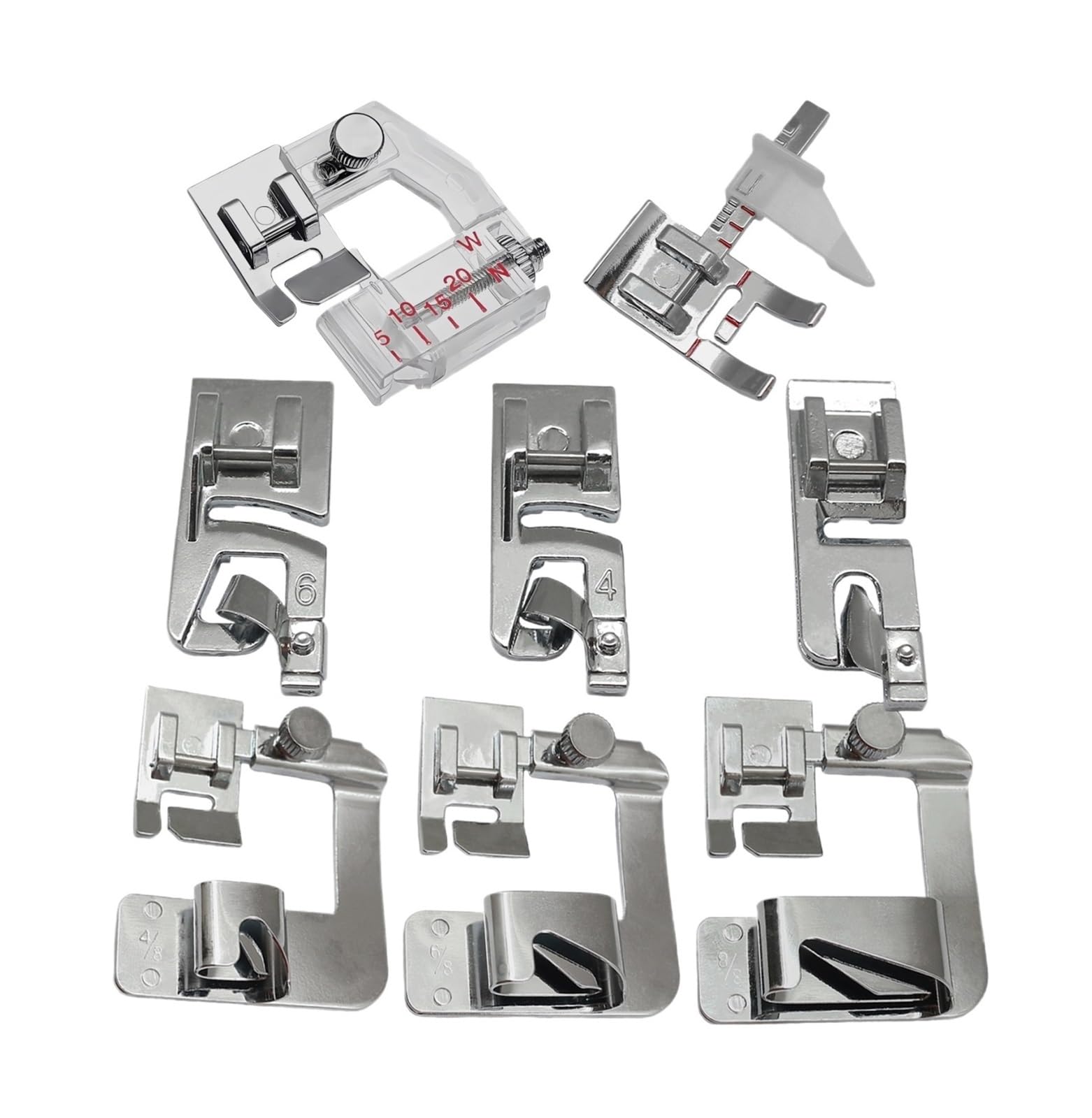 8Pcs Sewing Machine Presser Foot Set Wide/Narrow Rolled Hem Feet Zig Zag Bias Binder, Accessories