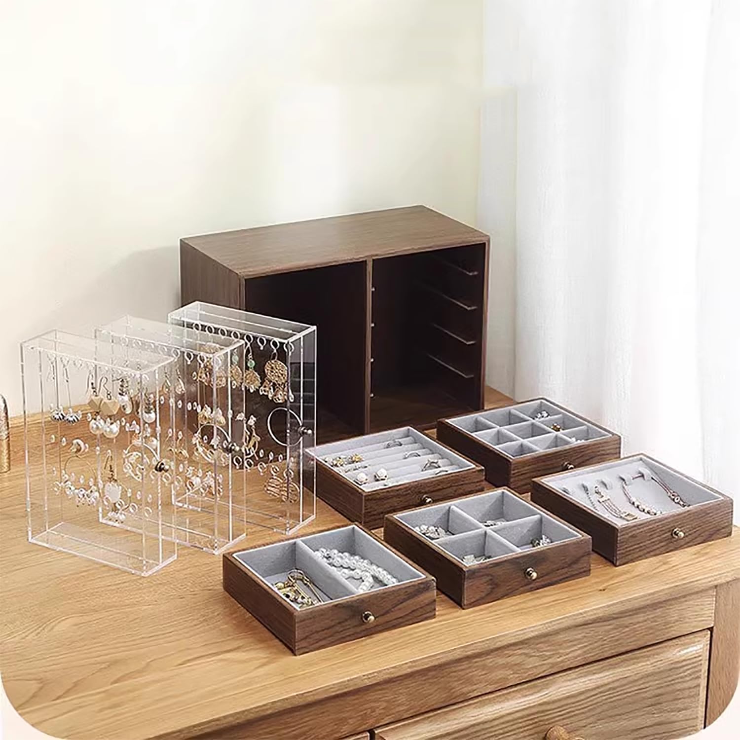 Caja De Joyería Madera, Joyero 5 Niveles, Almacenamiento, Gran Capacidad, Con Diversos Compartimentos