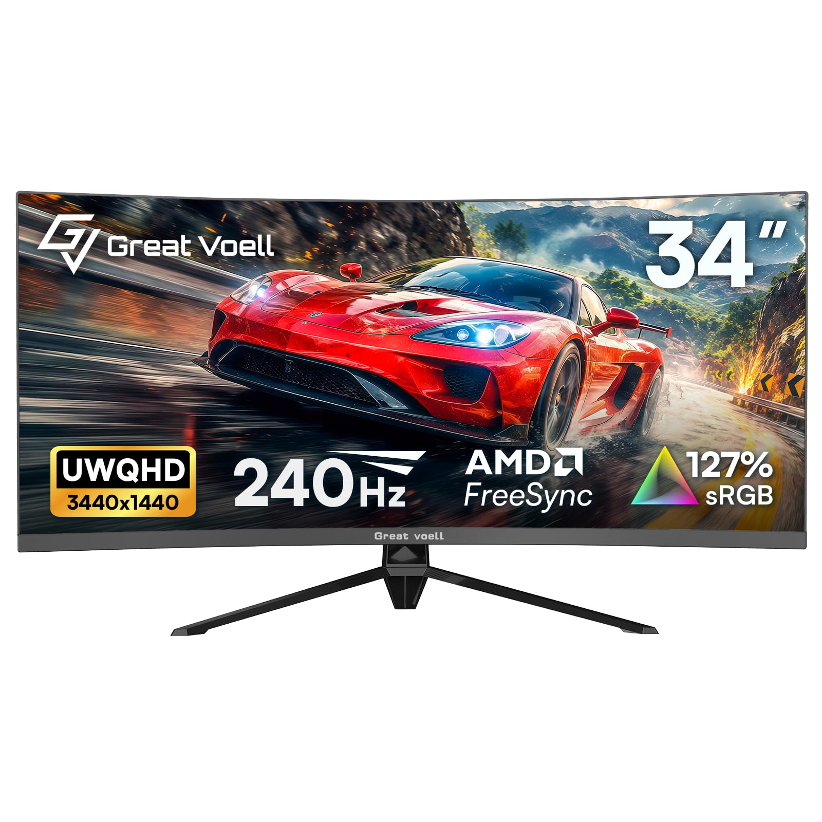 Great voell 34 Zoll 240Hz Ultrawide Curved Gaming Monitor 1440P 127% sRGB