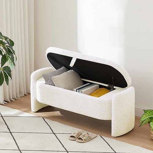 Miniatura 7 de YSJZYBF Banco otomano de almacenamiento de 48 pulgadas, banco otomano tapizado con banco de almacenamiento para interiores con reposapiés tapizado,