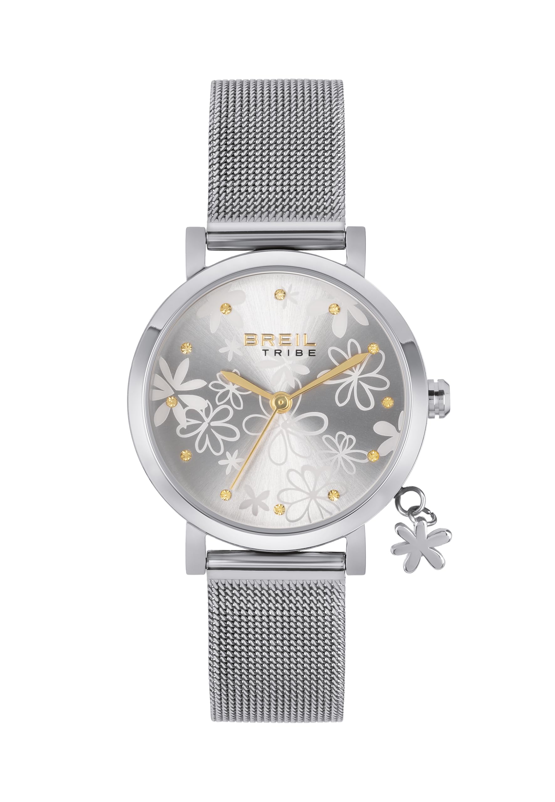 Breil, Collezione Emily, Orologio Donna Solo Tempo in Acciaio con Charm e Cristalli, Bracciale Maglia Mesh Effetto Diamantato, Cassa 30 mm, Chiusura a Scorrimento, Idea Regalo Donne