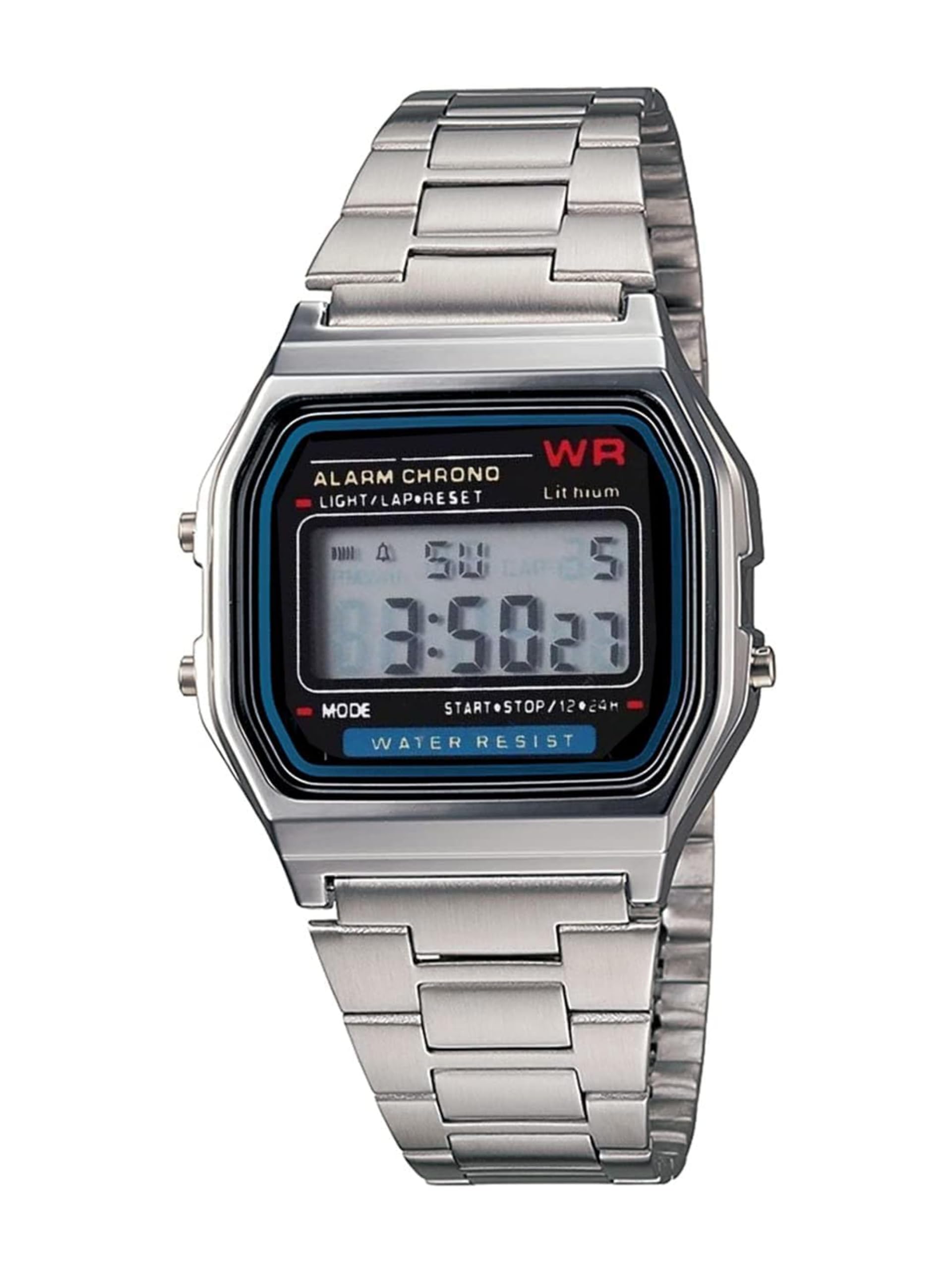 SWISSTYLE Digital Sports Square 4 Colours Dial LED Unisex Stainless Steel Strap Watch for Men and Women (Silver) (B0CVSFPQSN) Amazon Price History, Amazon Price Tracker