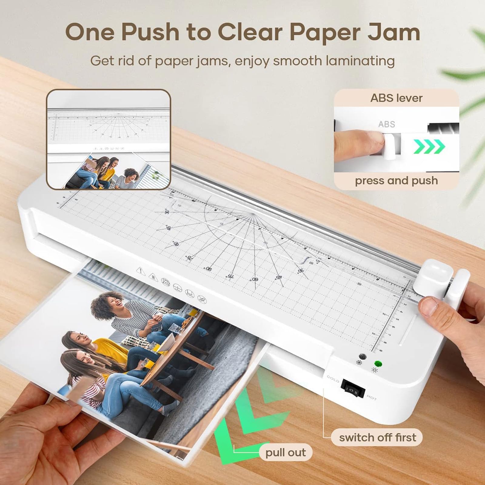 Laminator A3, 13-calowy laminator termiczny do papieru z 40 foliami do laminowania termicznego do formatu A3 A4 A5 A6, przycinarka do papieru, laminator na gorąco i na zimno dla biuro