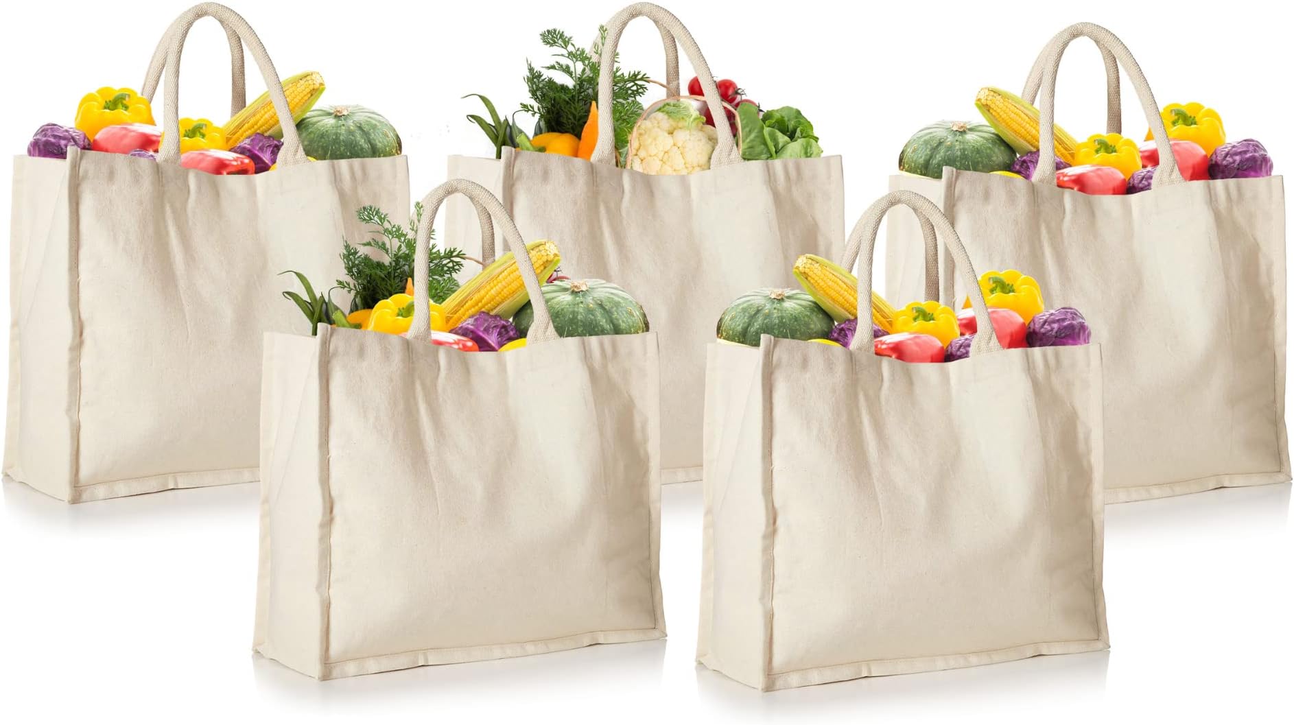 HOMELY CONNECT Canvas Grocery Bag Canvas Shopping Bags For Groceries Market Bag Canvas Reusable Shopping Bags Cotton Grocery Bags Washable Heavy Duty Cloth Grocery Bags With Handles, Natural, 16.5