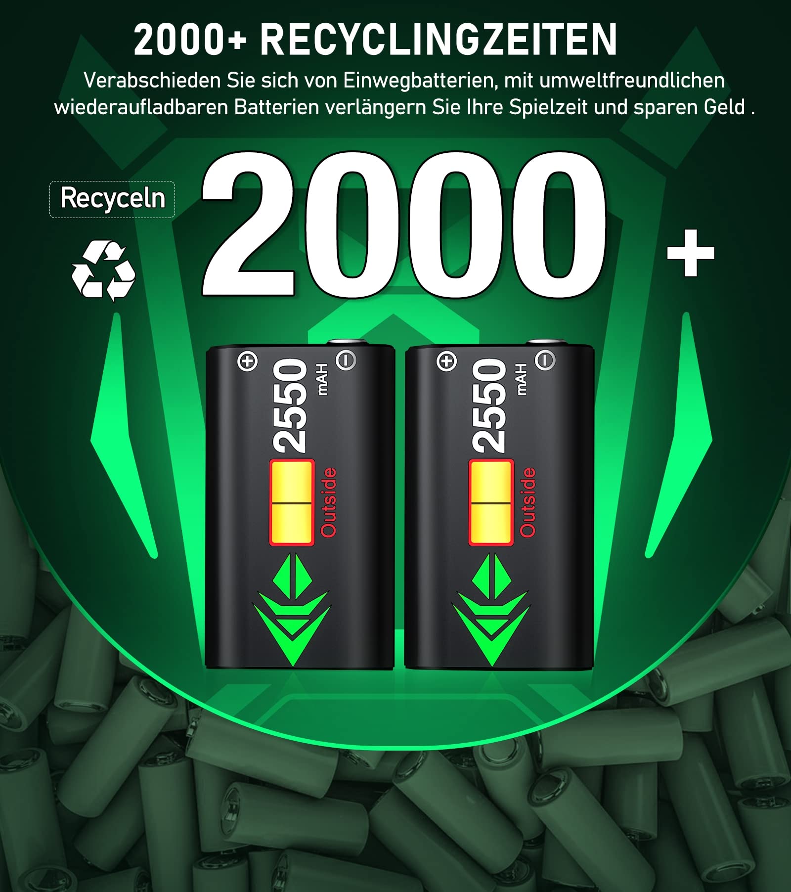 Akku für Xbox/Series x/Xbox One Controller, Xbox Controller Ladestation mit 2 Stück Großer Kapazität 2550mAh Wiederaufladbar Akku für Xbox Series X/S/Xbox One/Xbox One S/X/Elite Controller