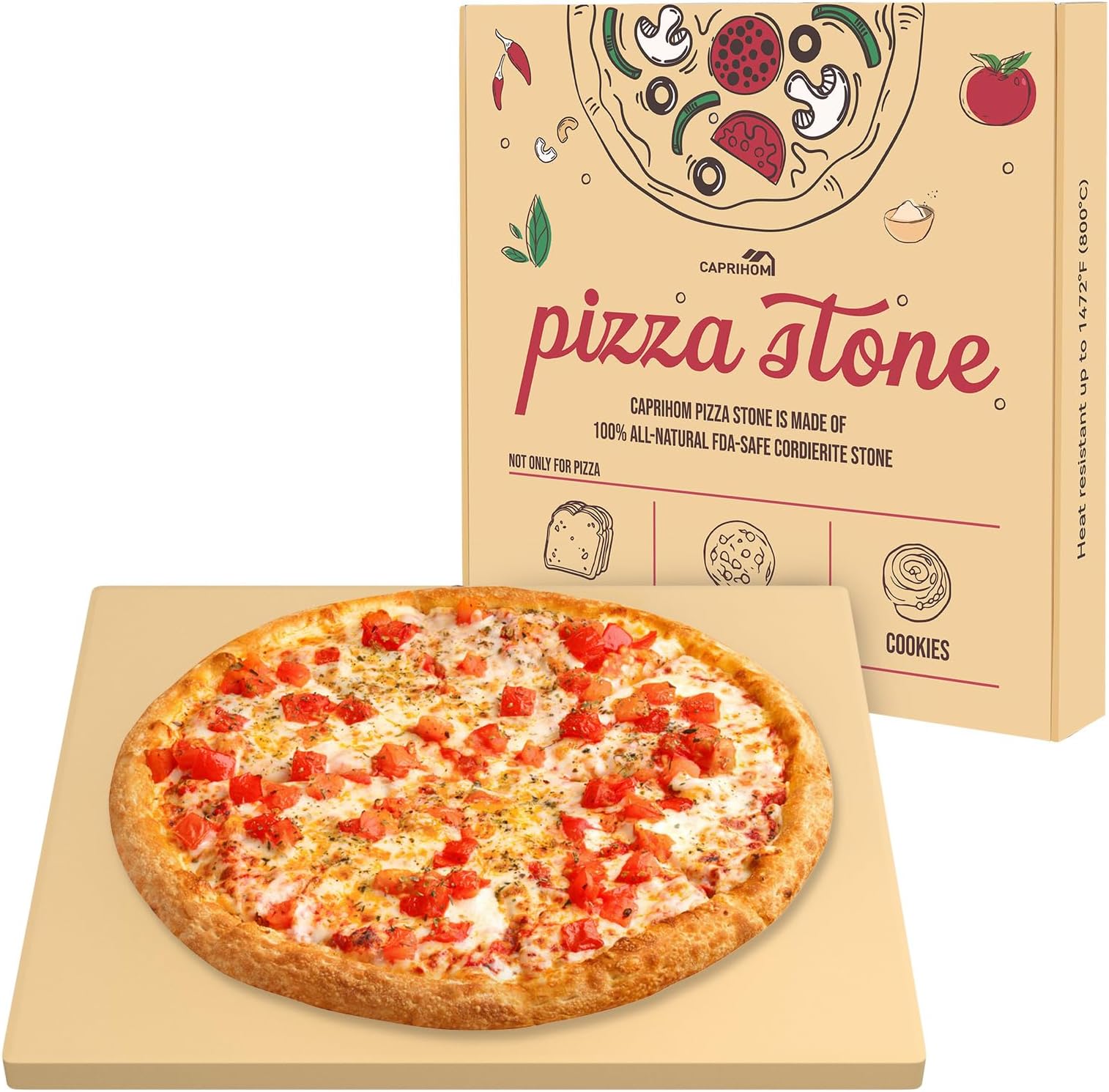 Pizza Stone for Grill & Oven - Rectangular Baking Stone, Heavy Duty Cordierite, Ideal for Different Pizza Sizes - Includes Scraper