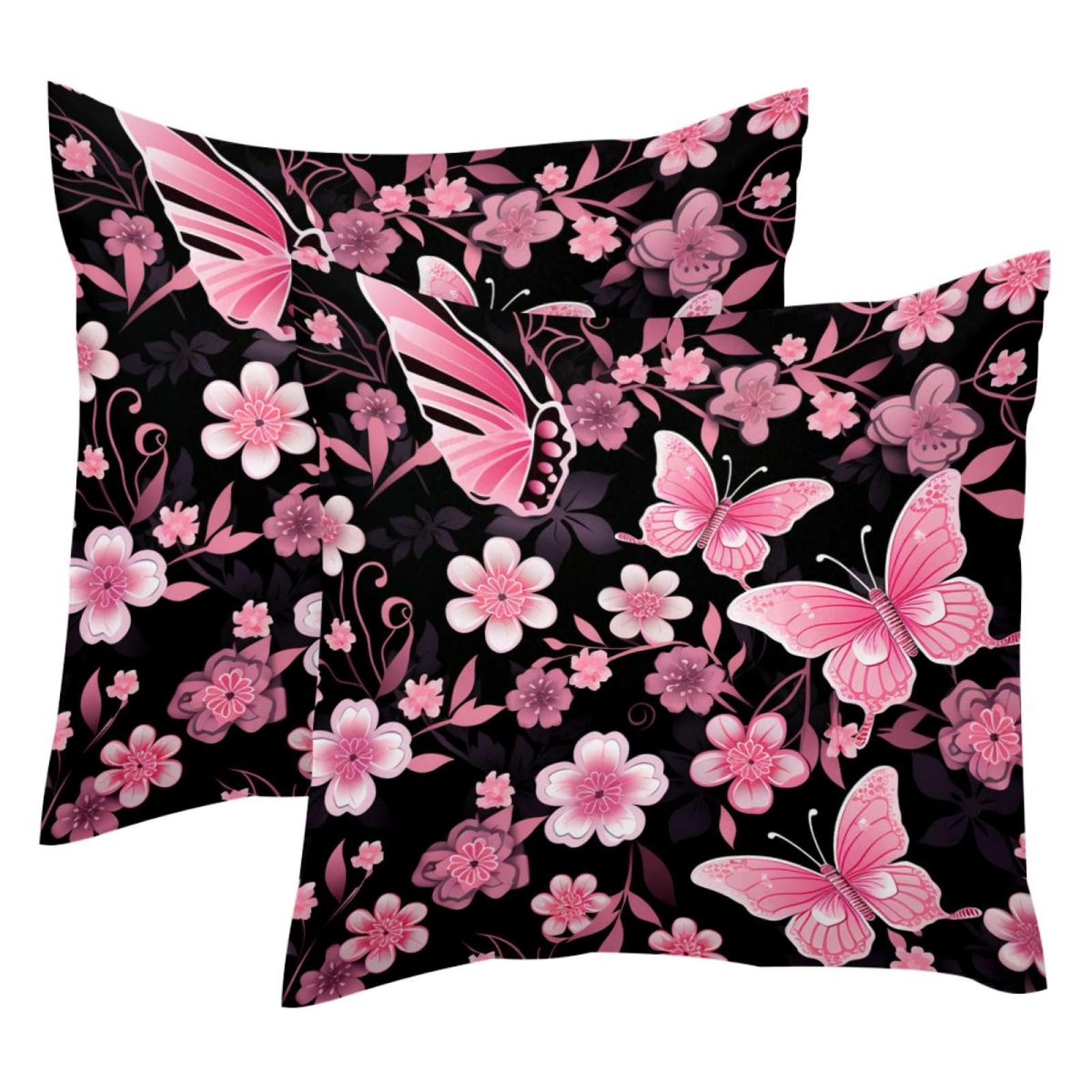 Amazon.co.jp: 装飾枕カバー、クッションカバー,花ピンクの花蝶,20x20