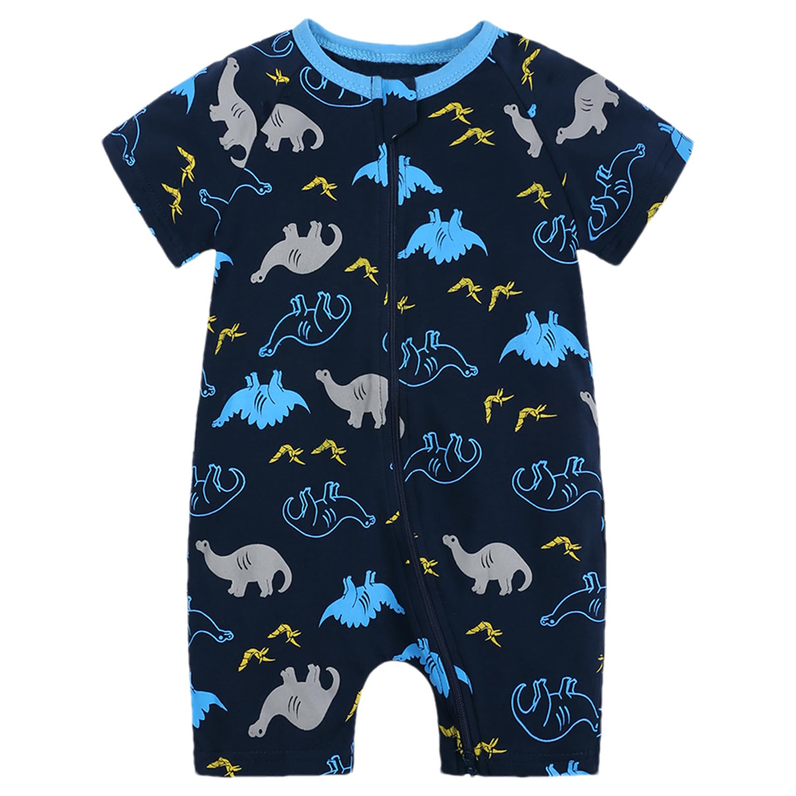amropi Neonato Bimbo Dinosauro Pagliaccetto 3 Pezzi Pigiama Cerniera Tutine Manica Corta Jumpsuit