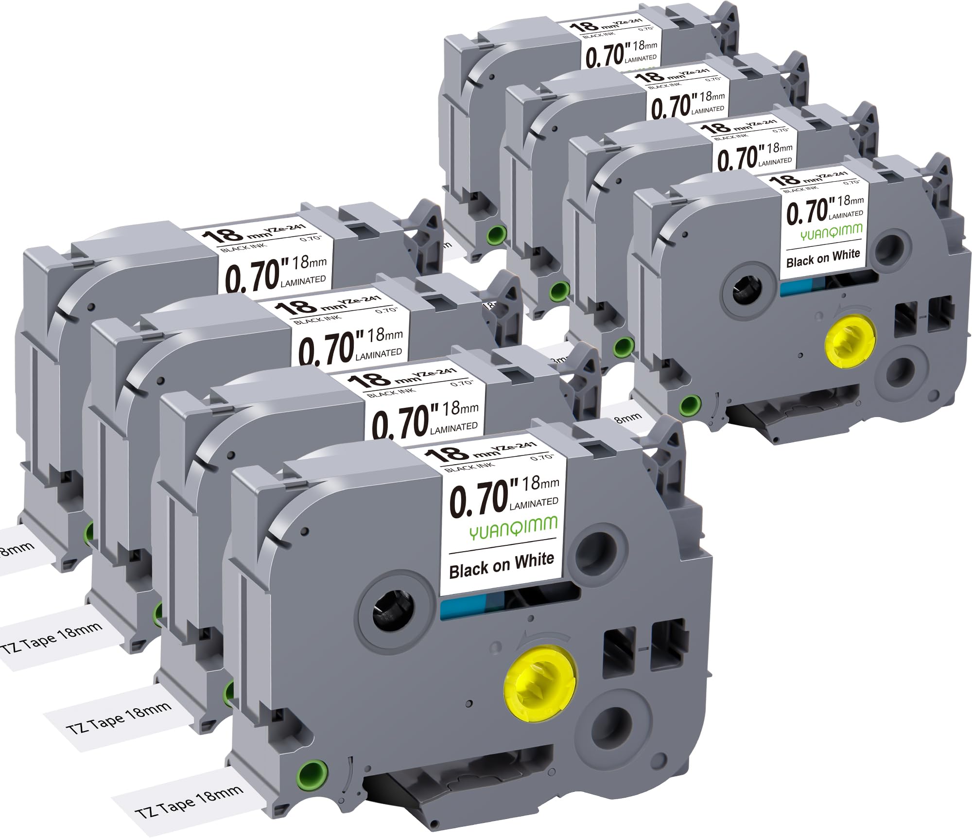 YUANQIMM TZe TZ Tape 18mm Laminated White Compatible with Brother Label Maker TZc-241 TZe-241 Refills 18mm 0.7 Inch Laminated Black on White Tape for