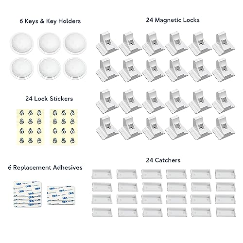Miniatura 2 de Kit de bloqueo magnético de seguridad, 24 cerraduras + 6 llaves, adhesivo 3M de fácil instalación, cerraduras magnéticas a prueba de bebés para