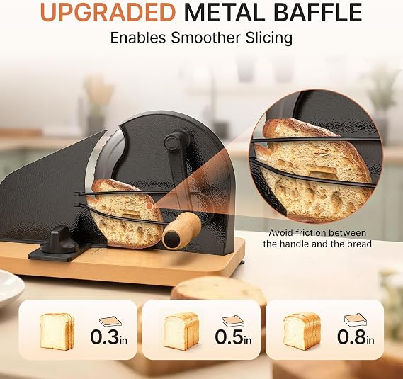 Upgraded Manual Bread Slicer for Homemade Sourdough Bread Adjustable Thickness& Evenly Slicing, Metal Guide, Hand Crank Bread Slicer with Scale Line & Suction Base,Sharp Stainless Steel Blade
