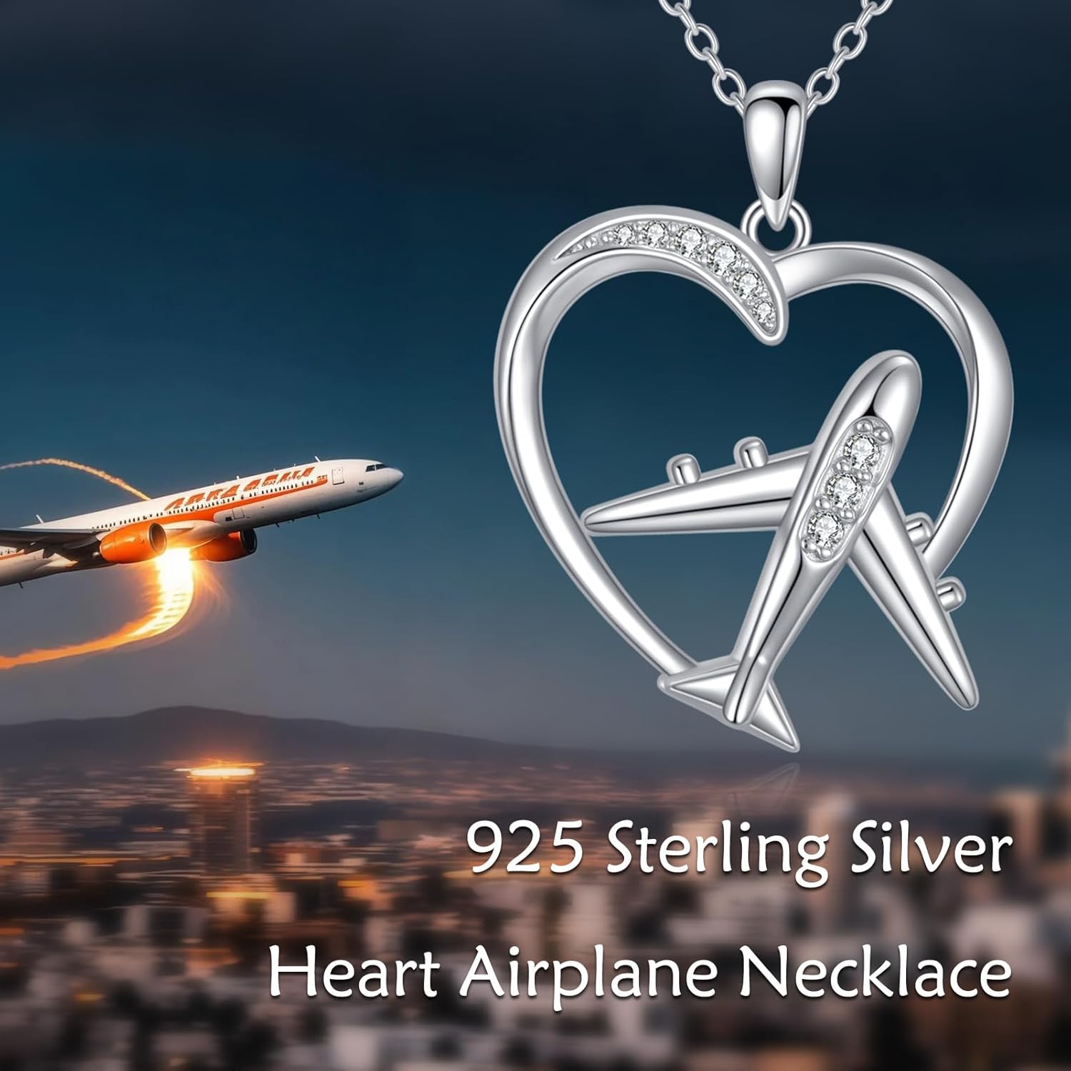 Airplane Necklaces S925 Sterling Silver Heart Airplane Pendant Necklaces Plane Jewelry For Women Female Flight Attendant Gifts - Image 4