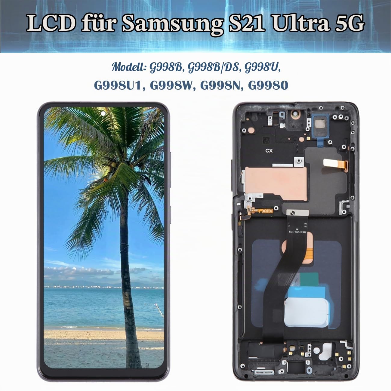 Display Bildschirm für Samsung S21 Ultra 5G OLED Schwarz mit Rahmen