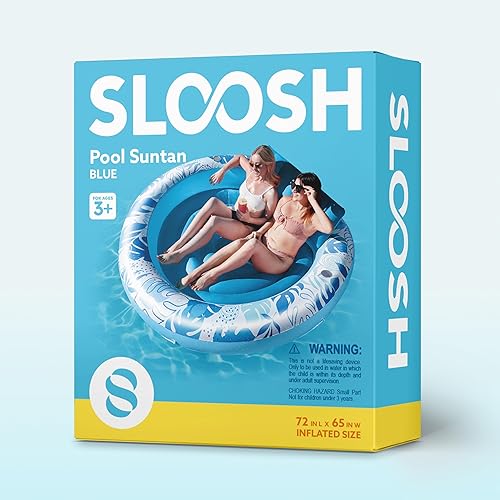 Miniatura 7 de SLOOSH Flotador inflable para tumbona para piscina, 72 x 65 pulgadas, flotadores de piscina para adultos con almohada, tela de lujo, flotador grande