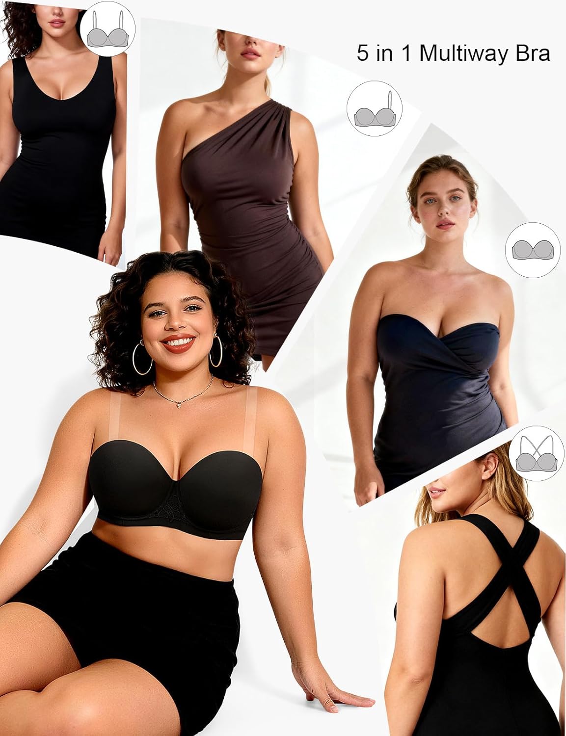 Plus Size Strapless Bra for Large Breasts with Clear Straps Convertible Multiway Underwire Bras - Image 5