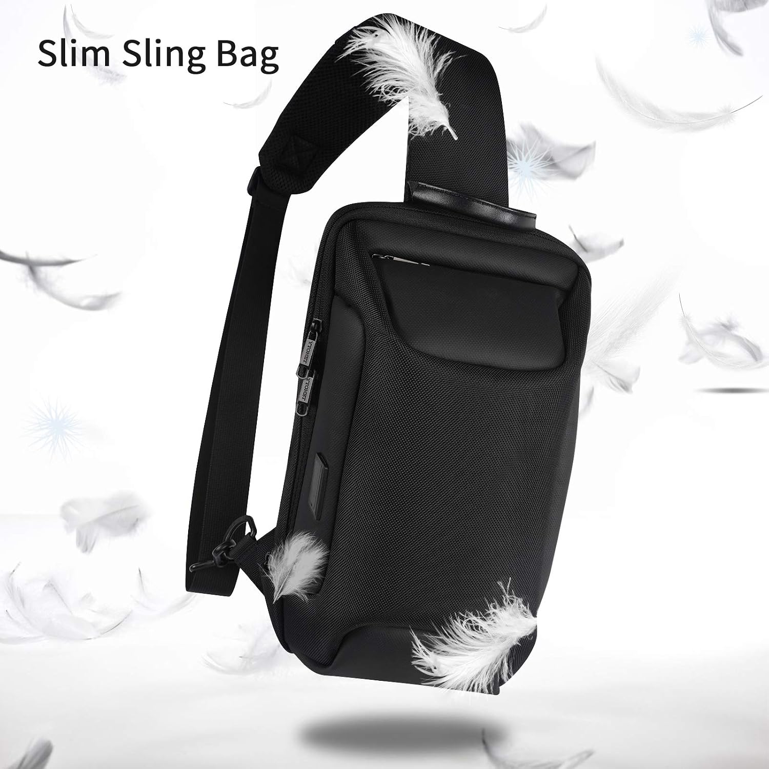 Ytonet Sling Bag for Men, Casual Daypack Backpack Waterproof Anti Theft Crossbody Shoulder Chest Bag with USB Charging Port for Travel Hiking Camping, Black