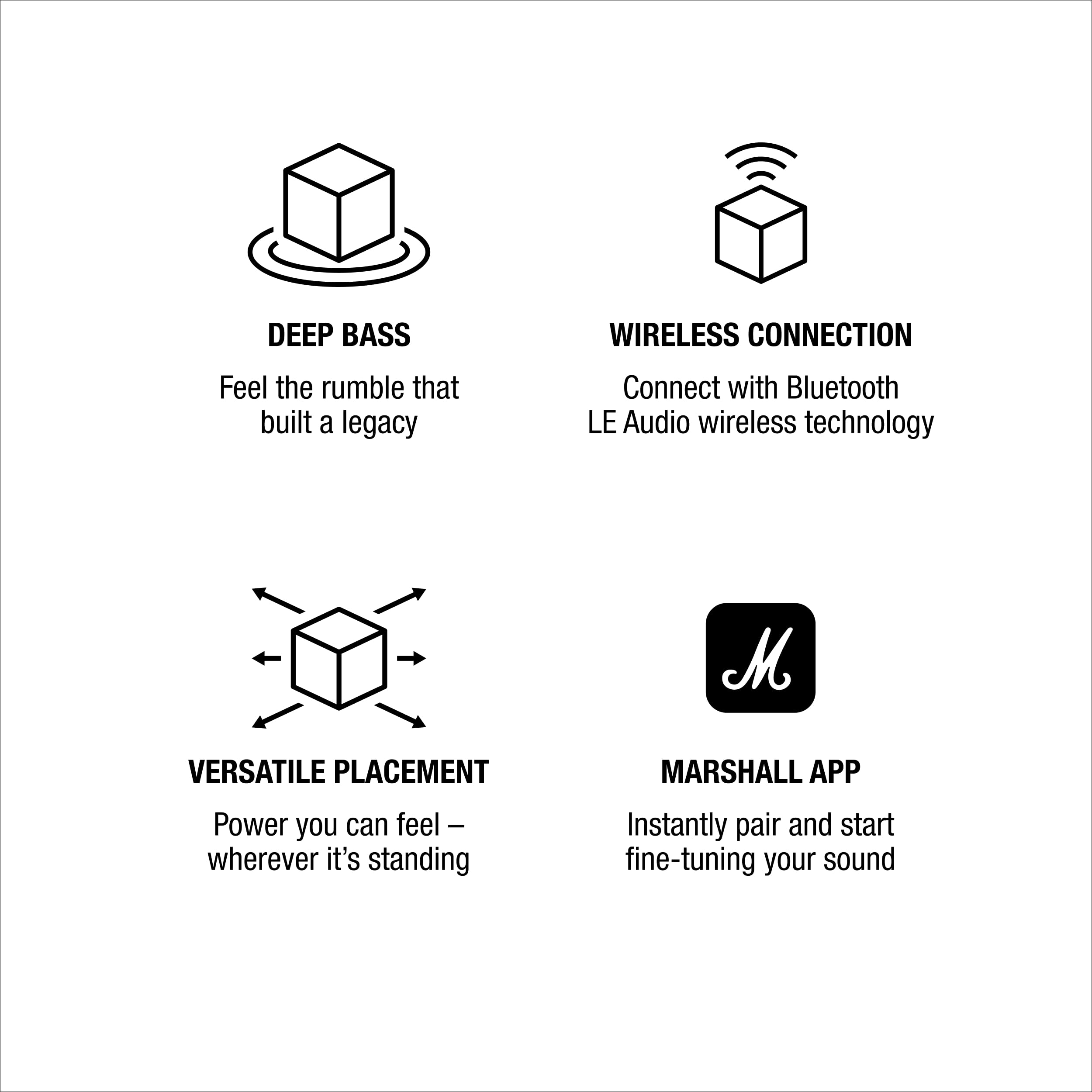 Marshall Heston Sub 200 Subwoofer profondi per TV, film e musica | Connettività Bluetooth LE e RCA mono - Nero