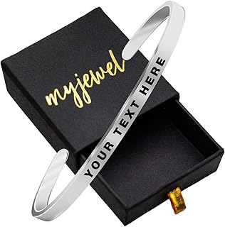 Personalized Gold-Plated Stainless-Steel Cuff Bracelet with Free Custom Inspirational Text Engrave Name Mantra Text Minima...