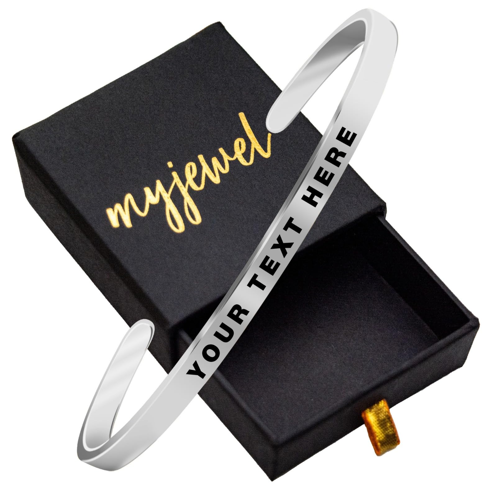 myjewel Personalized Gold-Plated Stainless-Steel Cuff Bracelet with Free Custom Inspirational Text Engrave Name Mantra Text Minimalist Bracelet for Men & Women-picture-10