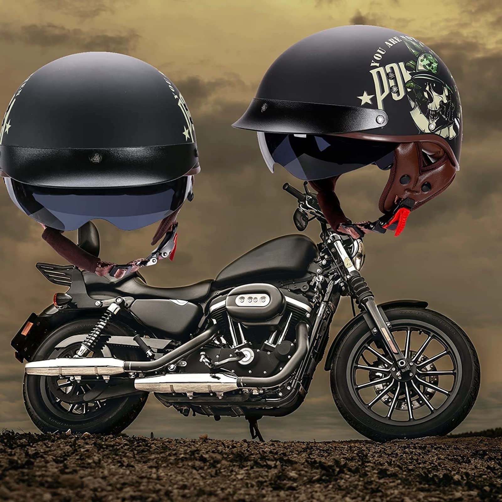 Motor Jet Helm ECE Certificering Retro Halve Schaal Met Geïntegreerd