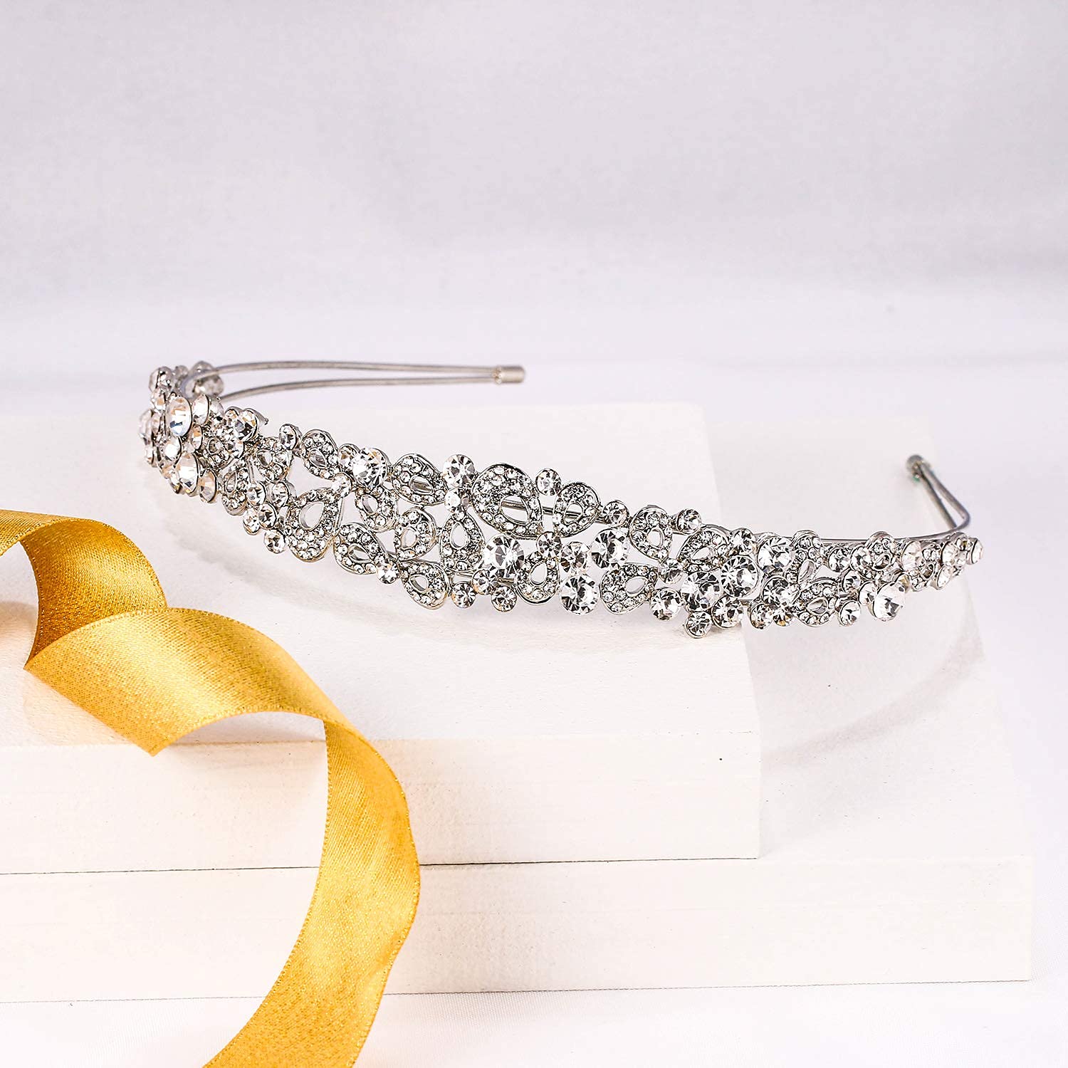 Silver Leaf Crystal Teardrop Headband - Women Accessories Amazon.com : EVER FAITH Wedding Hair Accessory Clear Crystal  main image 4