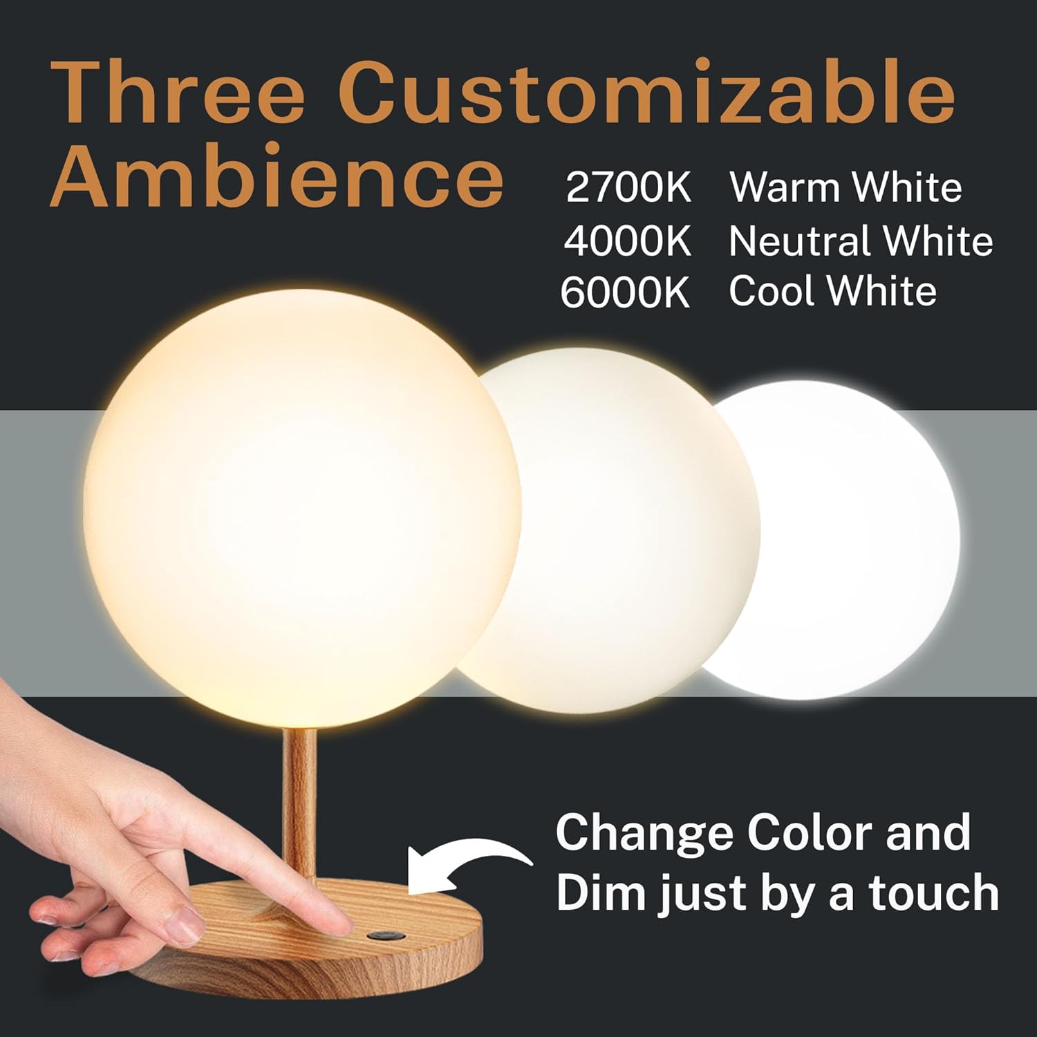 Cordless Lamp, 5000mAh Battery Operated Rechargeable Table Lamp with Power Bank, Touch Dimmable 3 Color Temperatures, IP44 Waterproof Shower Lamp for Kitchen, Bathroom, Indoor Or Outdoor Use 9.6in