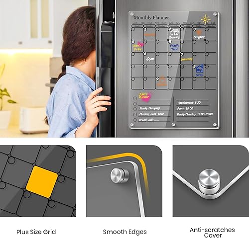 Miniatura 2 de Calendario magnético para refrigerador, calendario acrílico transparente para nevera, borrado en seco, calendario mensual magnético para