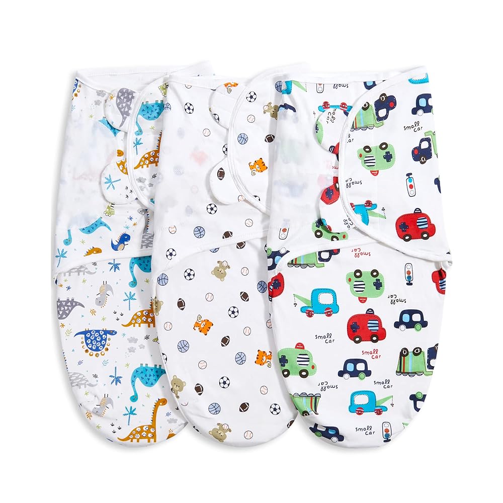 Bubble bear Baby Boy Girl Swaddle Blankets, 3-6 Months - Hypoallergenic, Adjustable Swaddle Sleep Sacks, Cute Soccer Ball, Dinosaur Pattern, 3 Pack