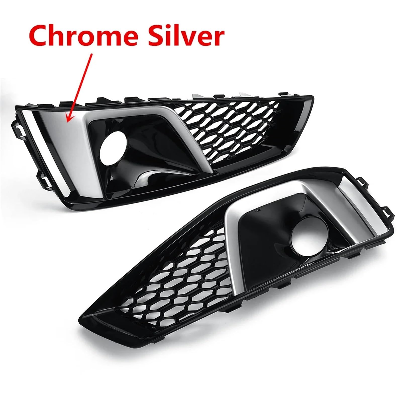 Pasuje do Audi A4 B9 S-LINE S4 2019 2020 Przedni zderzak samochodu Osłona przeciwmgielna 1 para Siatka lampy przeciwmgielnej 8WD807681J grill chłodnicy(Chrome Silver)