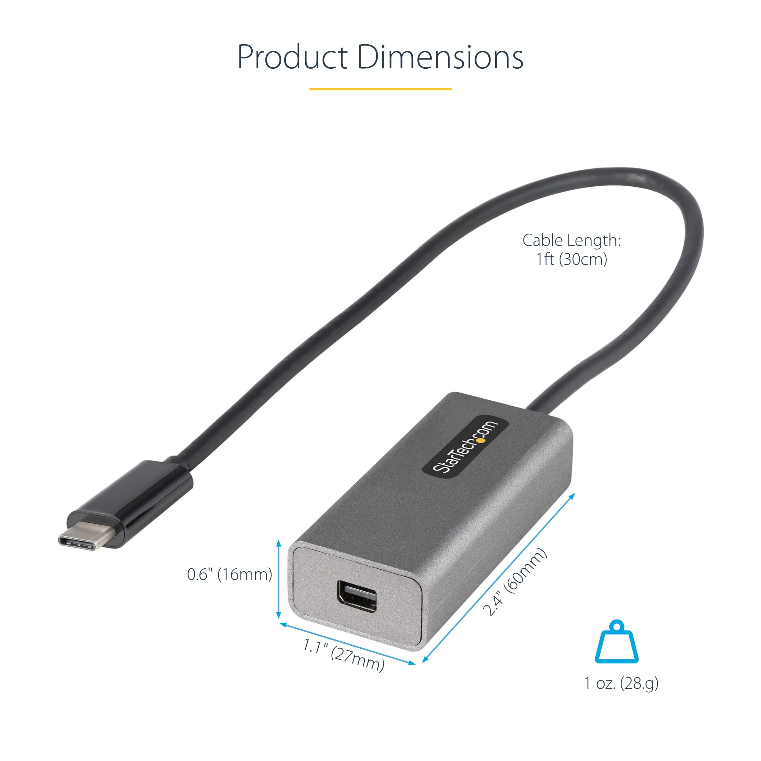 .com Adaptador USB C a Mini DisplayPort, 4K 60Hz USB tipo C a mDP/Mini DP Monitor convertidor de video, compatible con Thunderbolt 3, cable conectado de 12 pulgadas, versión mejorada de 5