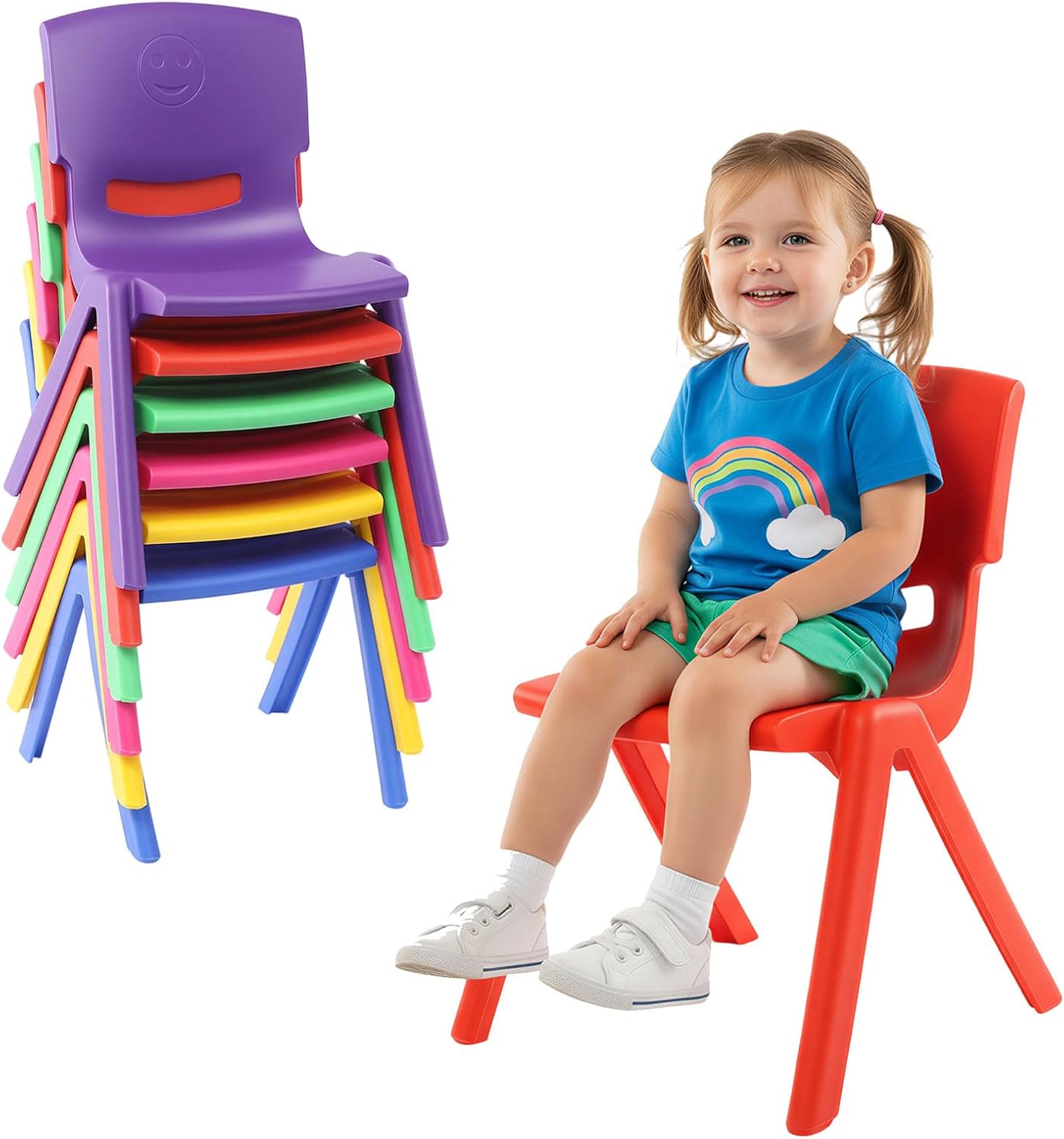 6PCS Plastic Stackable School Chairs, Kids Learning Chairs with 11 inch Seat Height Kids Colorful Stack Chairs 220lbs High Capacity for Children Toddler Daycare Home Preschool Learning(20.5inch/52CM)