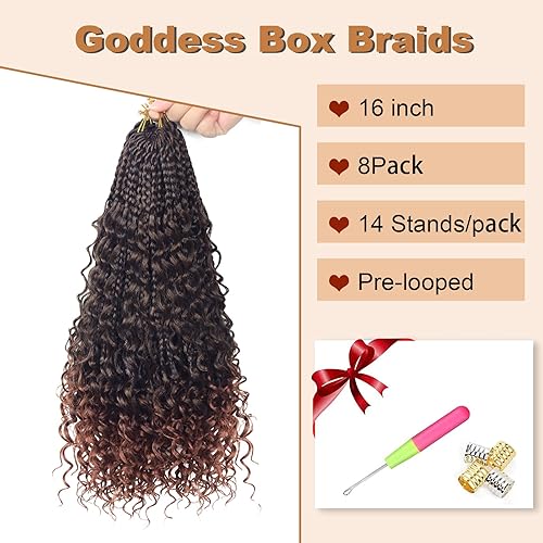 Vista 305 de Goddess Box Braids Crochet Hair With Curly Ends 18 Inch Bohomian Box Braids Crochet Braids 8 Packs 3X Crochet Braids Synthetic Braiding Hair 1B-4-30