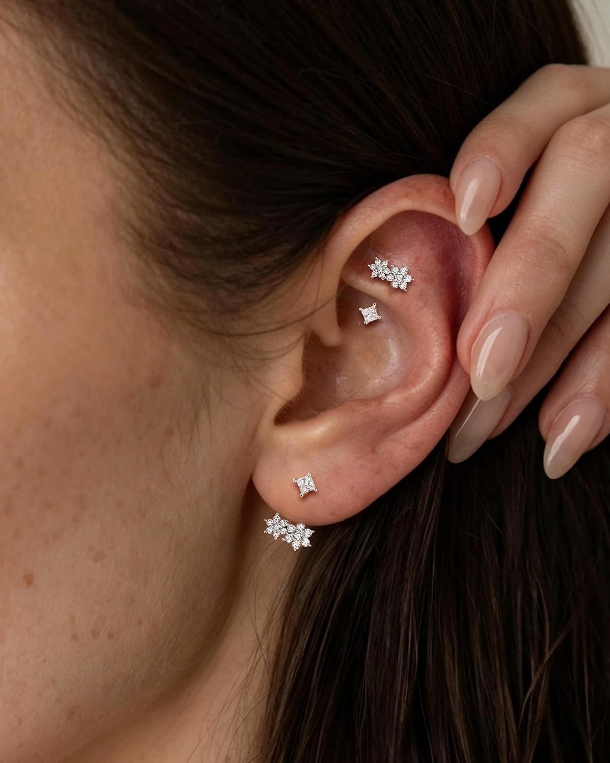 Minimalist Flower Rook Piercing Jewelry, 16G Rook Earrings for Women, 5A CZ Eyebrow Lobe Piercing Jewelry 6/8MM
