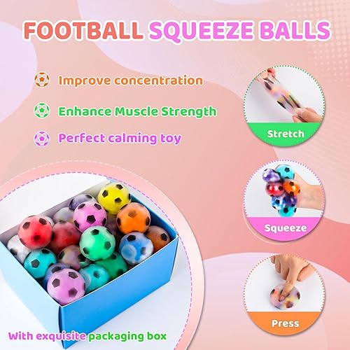 Miniatura 5 de Paquete de 24 bolas antiestrés para adultos, pelota sensorial para aliviar el estrés, juego de bolas estrujables a granel para regalo de cumpleaños,